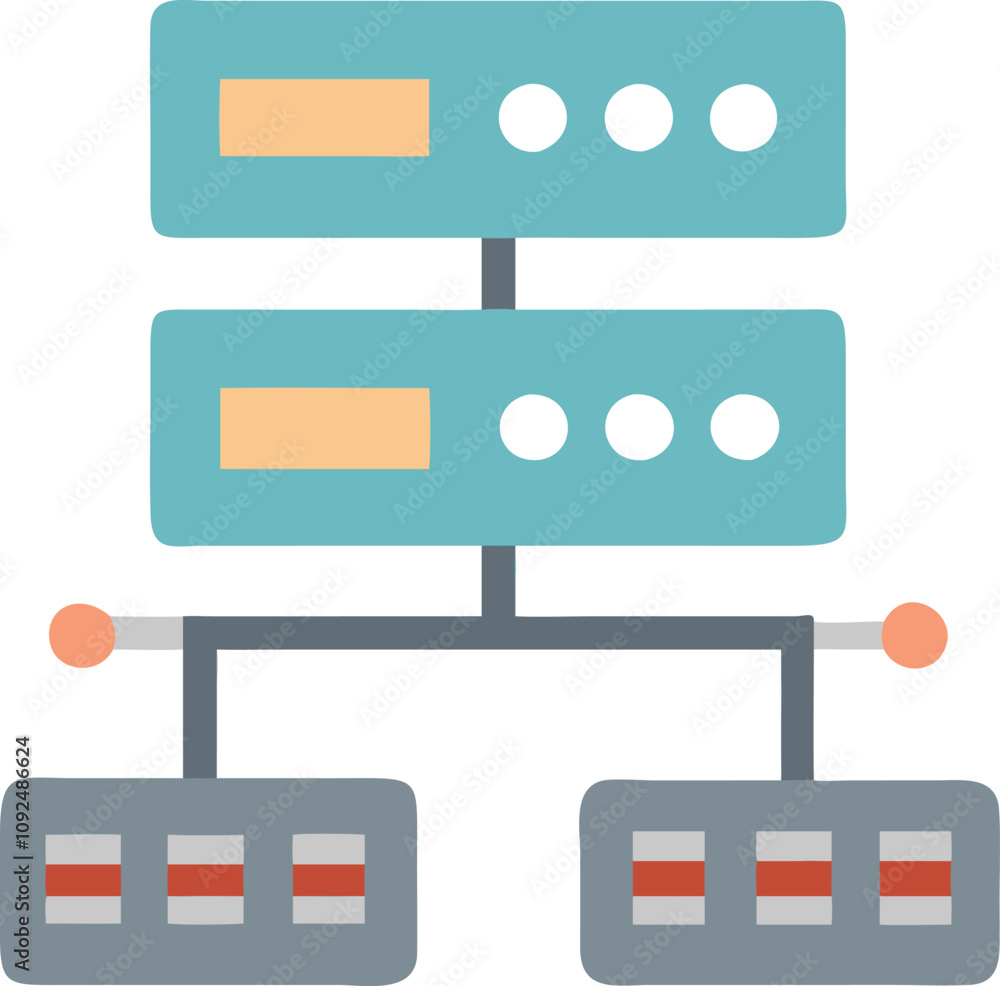 Aufkleber server network diagram illustration, colorful illustration of a server network with connected nodes,