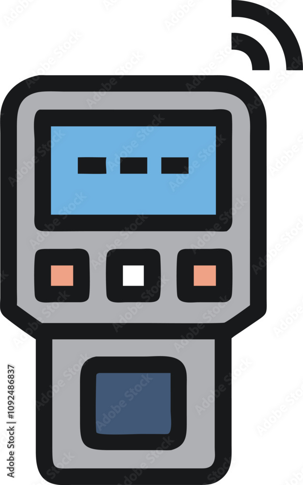Poster handheld wireless device icon in color, colorful illustration of a handheld device with a screen and