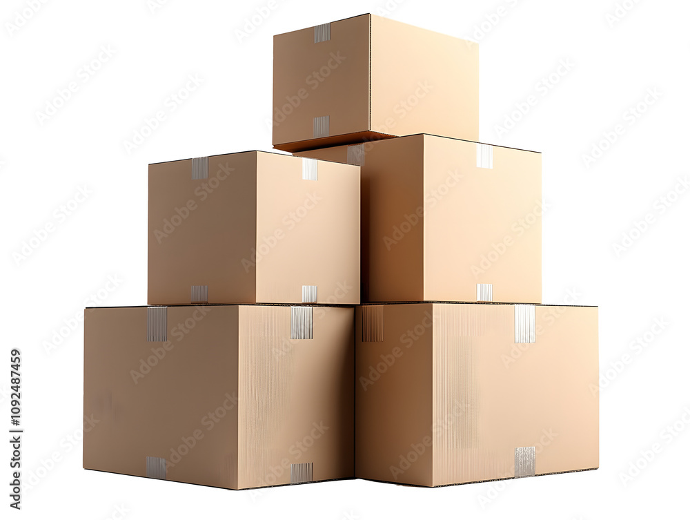 Poster stack of cardboard boxes isolated on transparent background