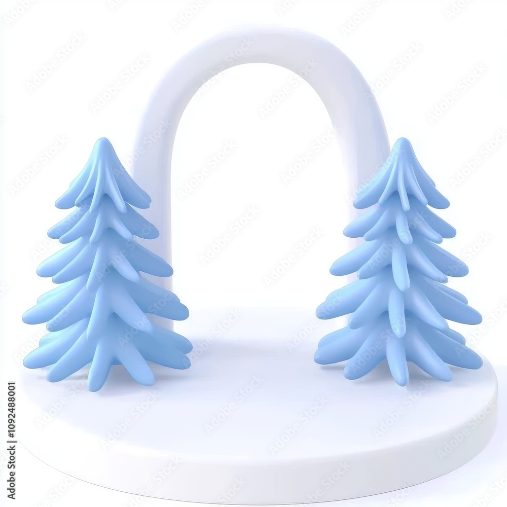 Poster a 3d rendering of a christmas scene featuring a podium display with festive objects on an abstract b
