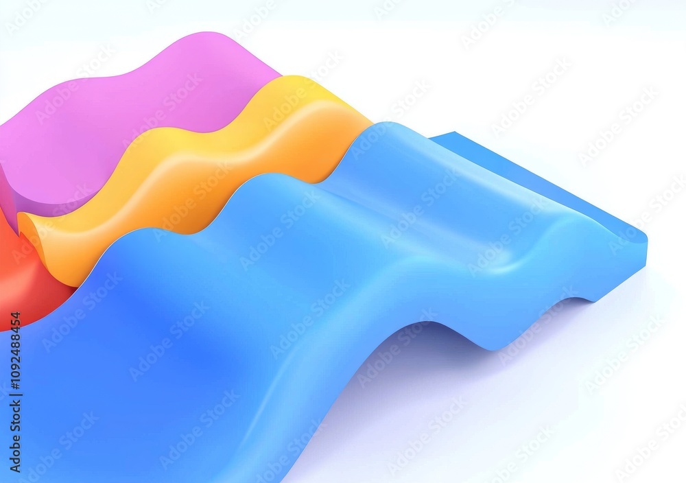 Poster a paper cut style background in abstract pastels, with realistic 3d objects that bend smoothly in la