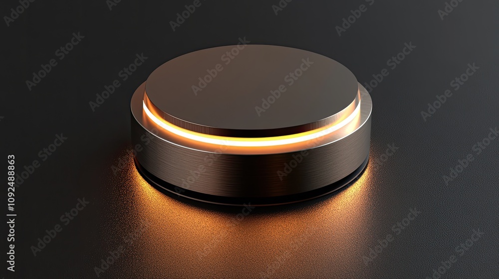 Poster Modern Stylish Round Button with a Soft Glow on a Dark Surface, Perfect for User Interface Design, Technology Concepts, and Minimalist Aesthetics