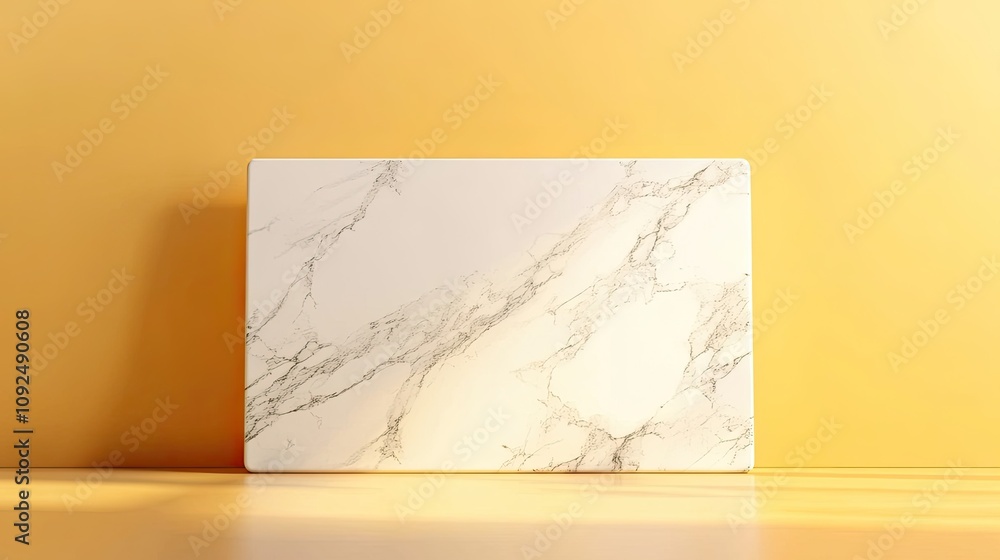 Aufkleber elegant white marble surface against bright yellow background ideal for displaying products or creat