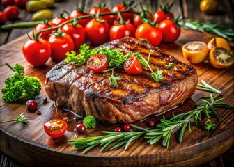 Savory Grilled Steak with Roasted Tomatoes and Fresh Herbs on Transparent Background for Culinary Photography