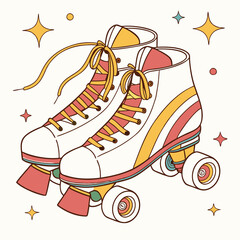 Retro roller skates vector illustration featuring vibrant colors and classic design elements. Perfect for nostalgic themes.