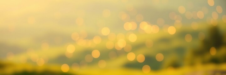 Obraz premium Soft Focus Landscape with Golden Bokeh Lights and Green Hues, nighttime scene, natural scenery, Landscape photography