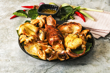 Asian grilled seafood mix plate