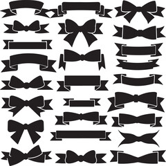 Set of black and white ribbons collection with white background