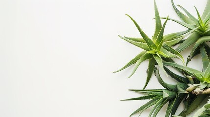 Fototapeta premium Aloe Vera on a White Background - a fresh and natural visual. The clean white backdrop accentuates the plant's vibrant green and organic appeal.