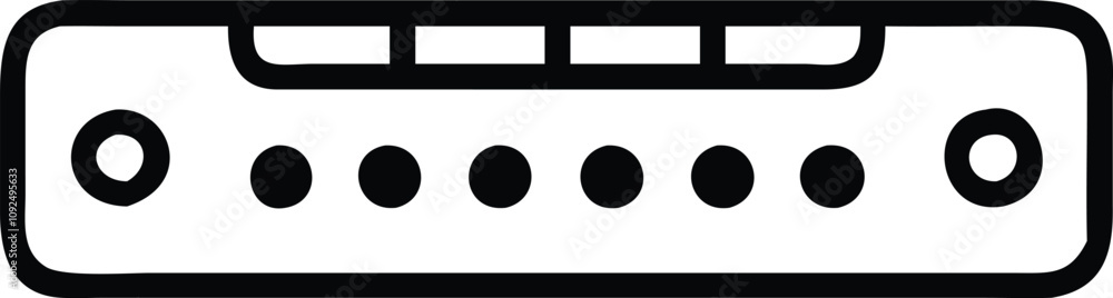 Poster minimalist network switch icon with ports, black and white outline icon of a network switch featurin