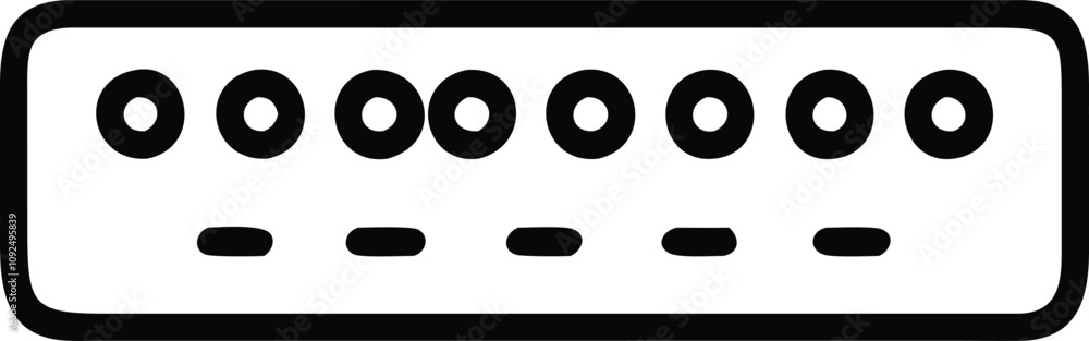 Poster minimalist network switch icon with ports, black and white outline icon of a network switch featurin