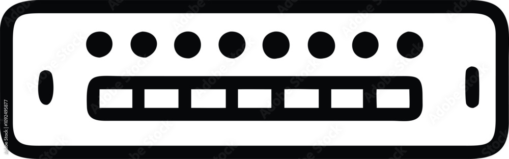 Poster minimalist network switch icon with ports, black and white outline icon of a network switch featurin