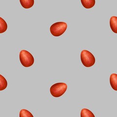 Red Easter Eggs on Gray Background Seamless Pattern