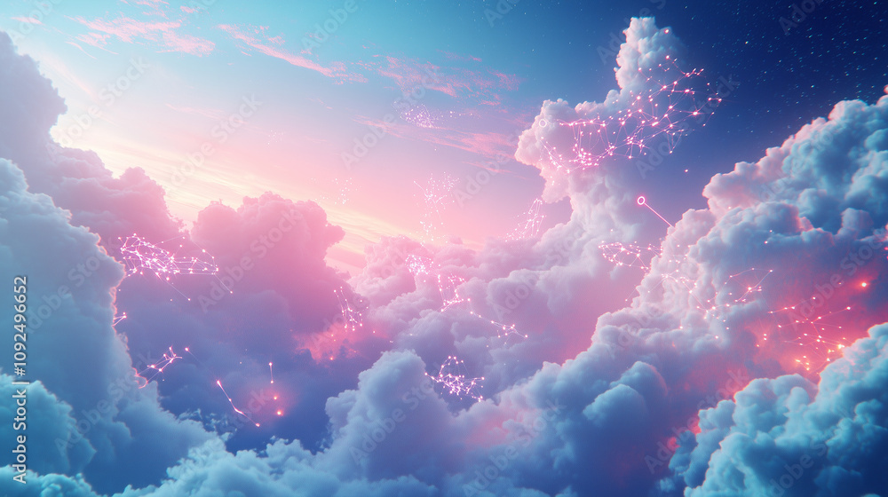 Poster cloud computing technologies illustrated through online collaboration, network communication, and ef
