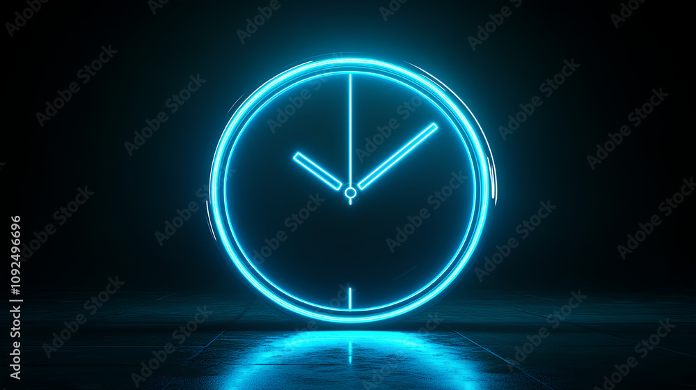 Poster futuristic digital clock light effect. a glowing silhouette of a clock representing time. background