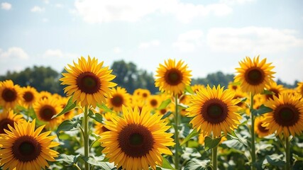 Fototapeta premium Sunflowers in a field on a sunny day, sunflower, nature, garden