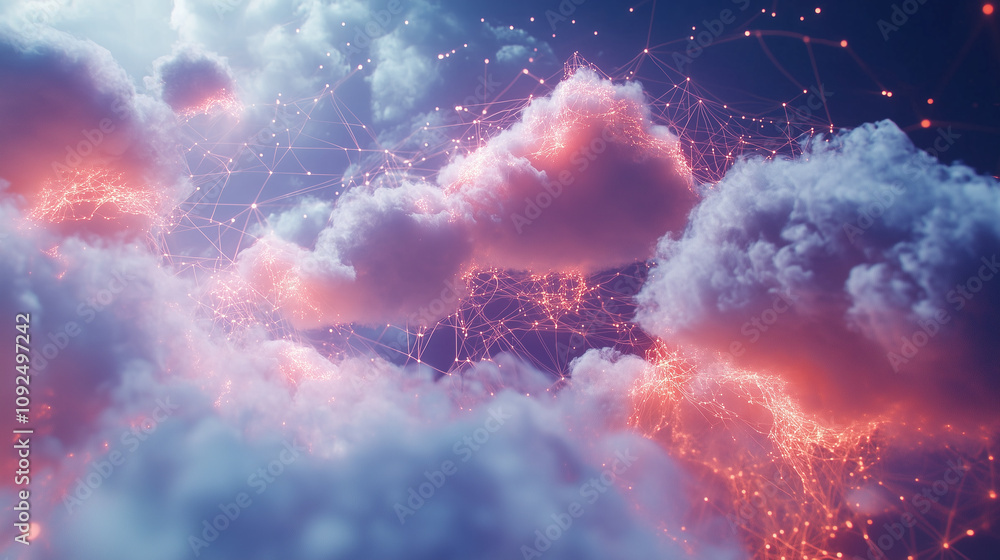 Poster cloud computing technologies illustrated through online collaboration, network communication, and ef