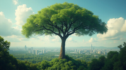 Eco-Protection: Forest Umbrella Over City For Sustainable Living