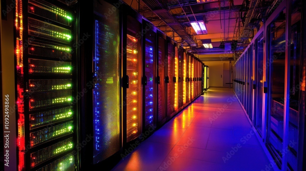 Poster Illuminated Servers Line A Modern Data Center Corridor