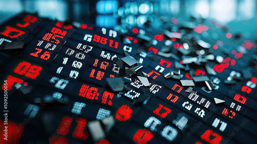 Poster Digital data display with numbers and symbols on a dark background.