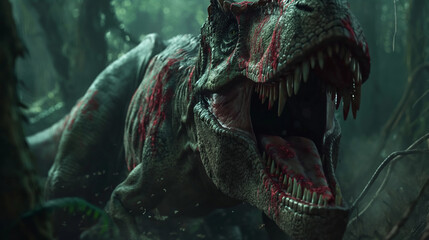 A rex tyrannosaurus and attacking
