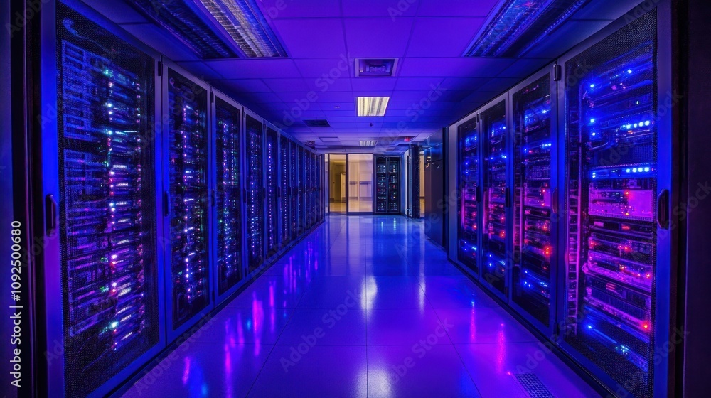 Poster Illuminated Server Room Data Center Network Technology