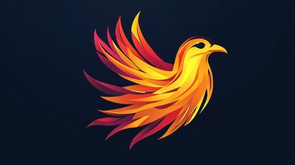 Obraz premium Abstract fiery bird logo with gradient colors, dark background.