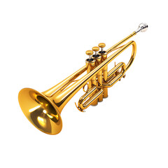 Naklejka premium Shiny golden trumpet isolated on a white background, perfect for music themes, instruments, and band illustrations.