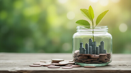 Jar Of Progress: A Cityscape Representing Sustainable Investment Growth