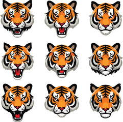 Obraz premium Set of tiger heads icon vector illustration with white background