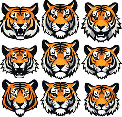 Set of tiger heads icon vector illustration with white background