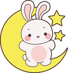 Cute Bunny stock illustration. Funny bunny for sticker elements. 