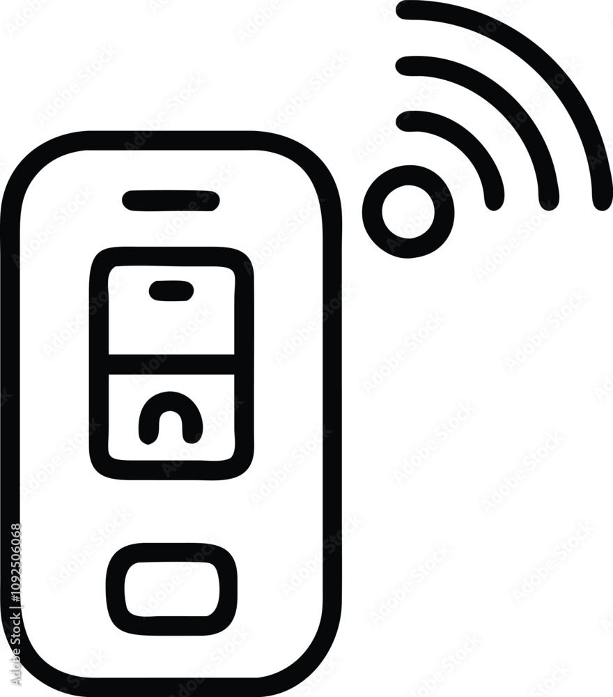 Poster wireless remote control device icon, minimalist black and white icon of a wireless remote control, s