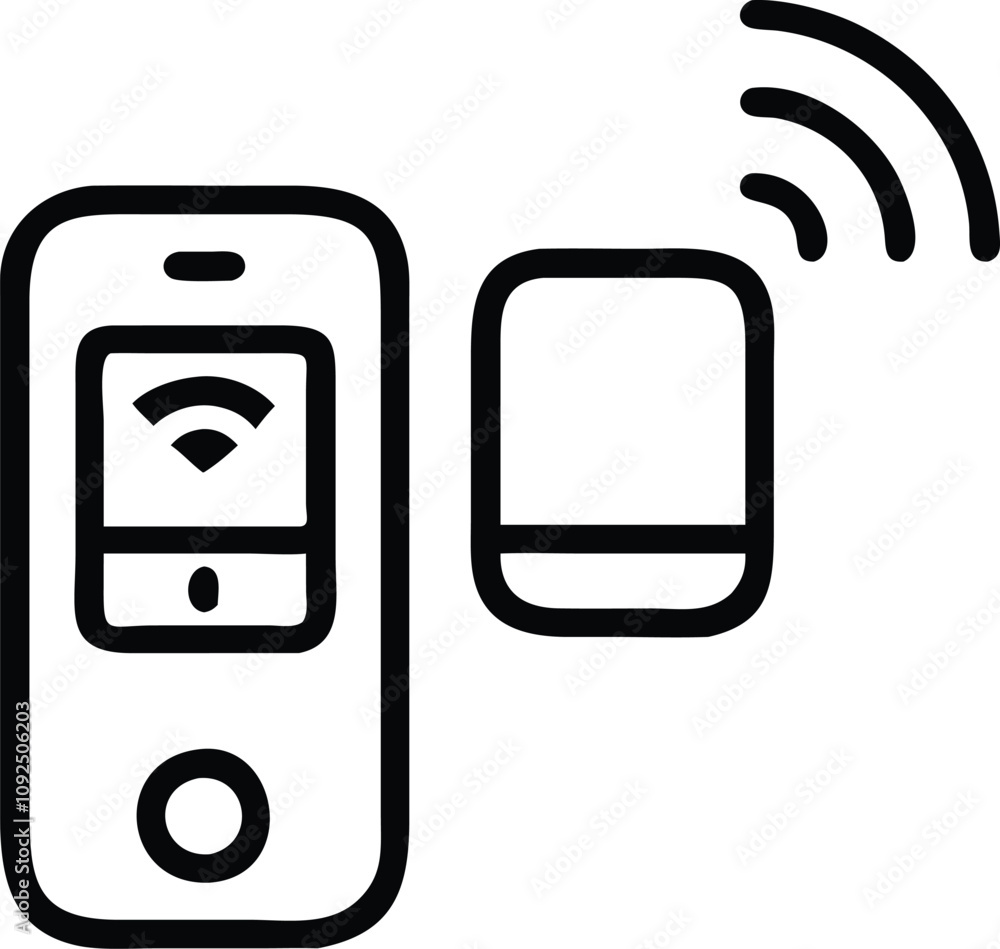 Poster wireless remote control and receiver icon, black and white icon depicting a wireless remote control 