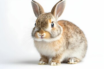 Obraz premium Cute rabbit sitting on a light background looking curious