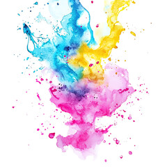 Fototapeta premium Vibrant watercolor splash in blue, yellow, and pink, perfect for creative designs and artistic backgrounds.