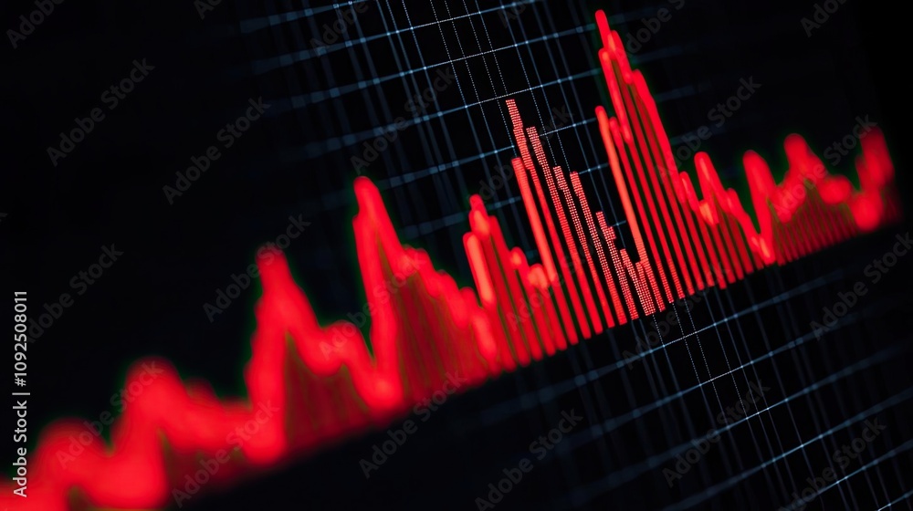 Aufkleber Red graph chart showing financial performance on a dark background.