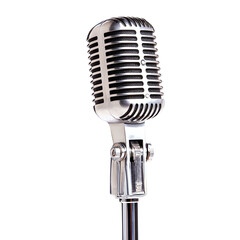 Fototapeta premium Vintage microphone with chrome finish, perfect for music events, recordings, and performances, adding a classic touch.
