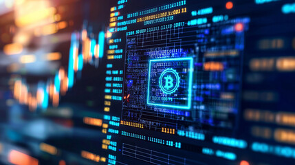 Fototapeta premium Digital representation of cryptocurrency with Bitcoin symbol and data