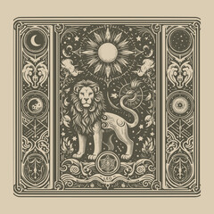dark leo zodiak tarot playing card design