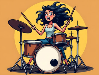 Jazz Drummer Cartoon Illustration for Music Talent Shows, Rock Events, and T-Shirt Designs