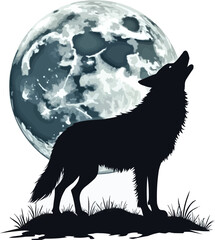 Wolf howling at the moon vector illustration with white background