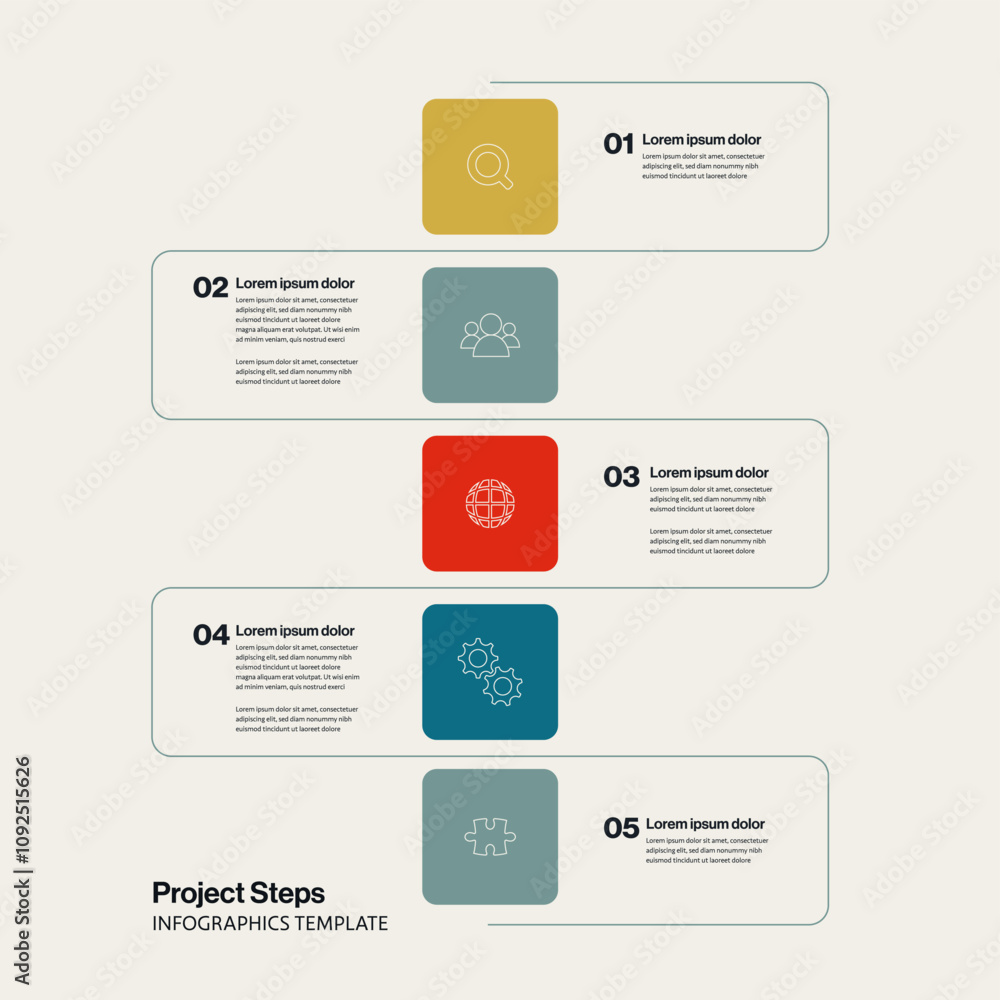 Poster business timeline infographics vector template. project presentation with progress steps. minimal de