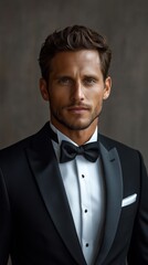 portrait of handsome elegant man in tuxedo