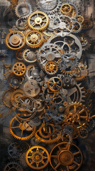 Naklejka premium Intricate arrangement of various gears and cogs.