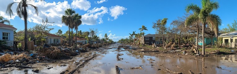 Obraz premium Coastal Community Rebuilding After Devastating Storm