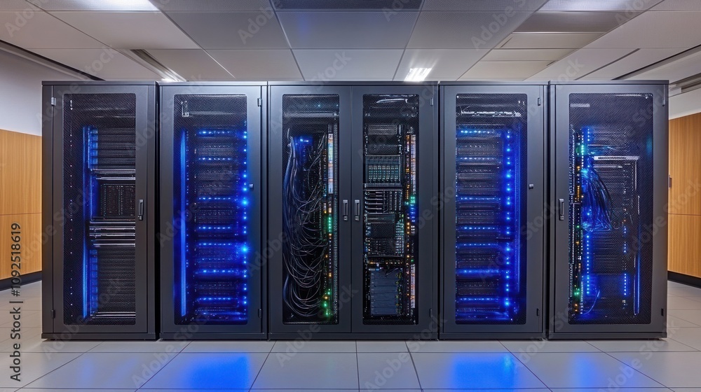 Poster Modern Data Center Server Racks Illuminate Technology