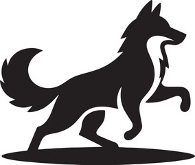 Black and white illustration of a playing wolf vector icon illustration on white background