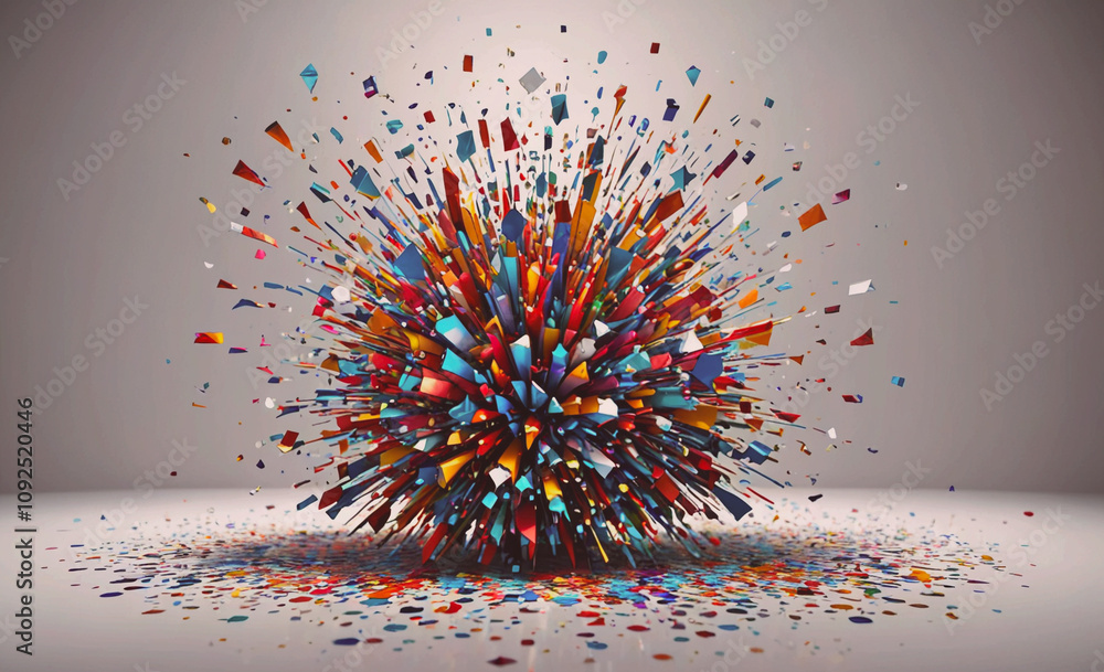 Poster colorful ball with many different colors. it is on a white background. the ball is made up of many d
