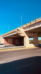 Autobahnbr&uuml;cke in Mexiko mit Drachenkopf aus Stein